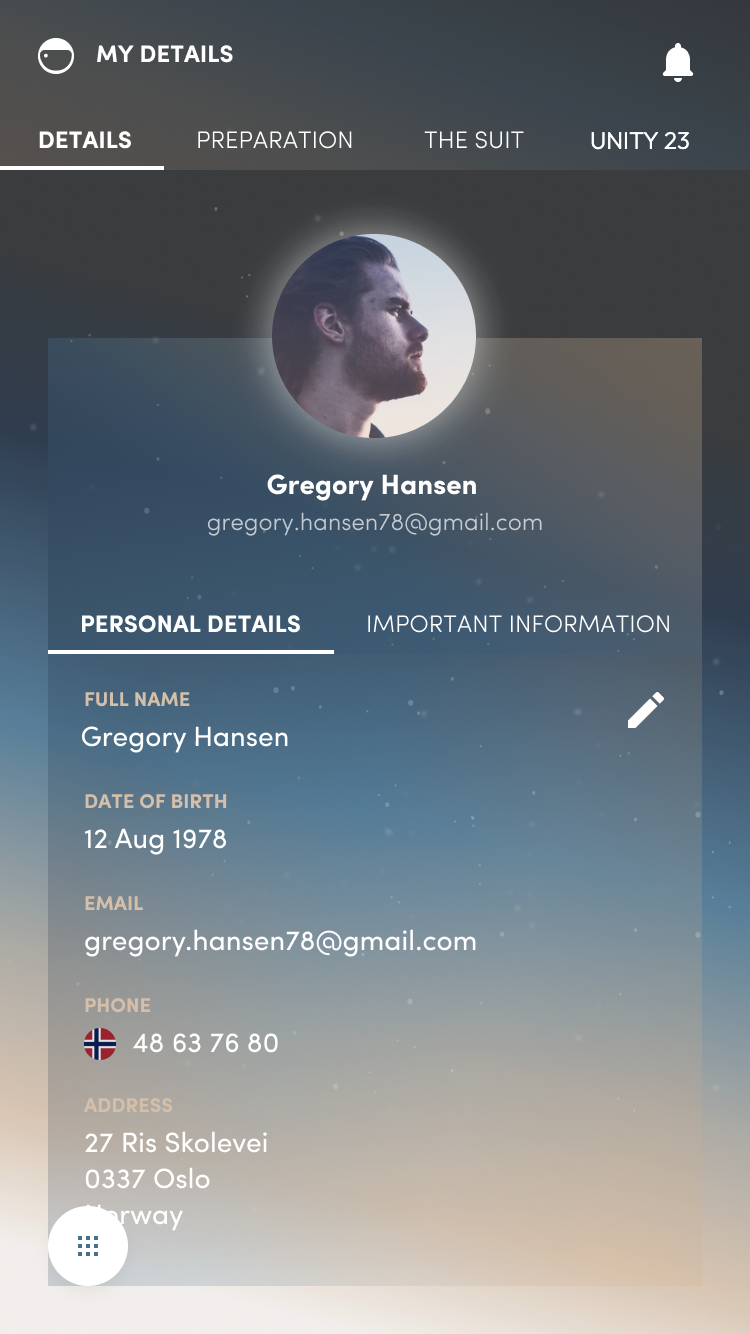 My Details: personal information for an astronaut